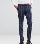 Harry Brown Tall Slim Fit Blue Check Windowpane Suit Pants - Navy