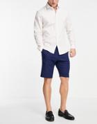 French Connection Linen Slim Fit Suit Shorts-blues