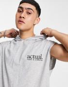 Asos Actual Set Hooded Tank With Printed Chest Logo In Gray Heather-grey