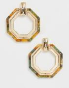 Asos Design Earrings In Open Shape With Resin Border In Gold Tone - Gold