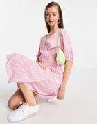 Vero Moda Wrap Midi Dress In Pink Ditsy Floral-multi