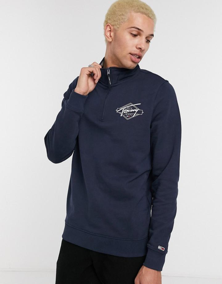 Tommy Jeans Diamond Logo Half Zip Sweatshirt In Navy
