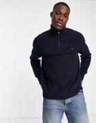 Tommy Hilfiger Rib Texture Half Zip Sweater In Navy