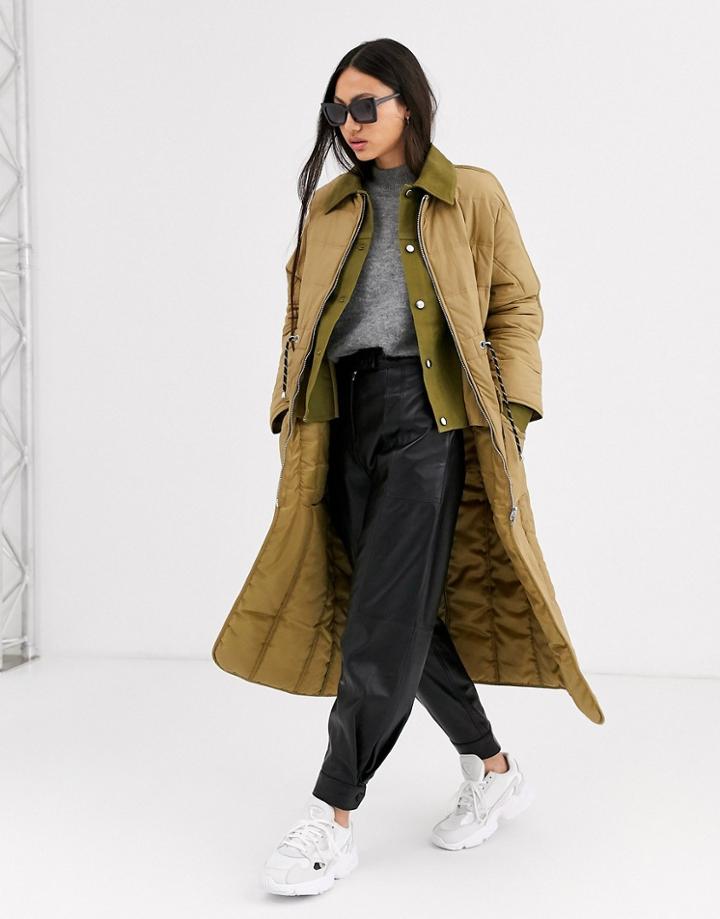 Asos White Double Layer Long Line Padded Coat-green