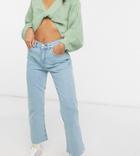 Asos Design Petite High Rise Stretch 'effortless' Crop Kick Flare Jeans In Pretty Lightwash-blues