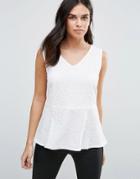 B.young Sleeveless Textured Peplum Top - White