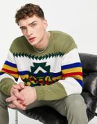 Asos Design Knitted Pattern Sweater In Khaki-green
