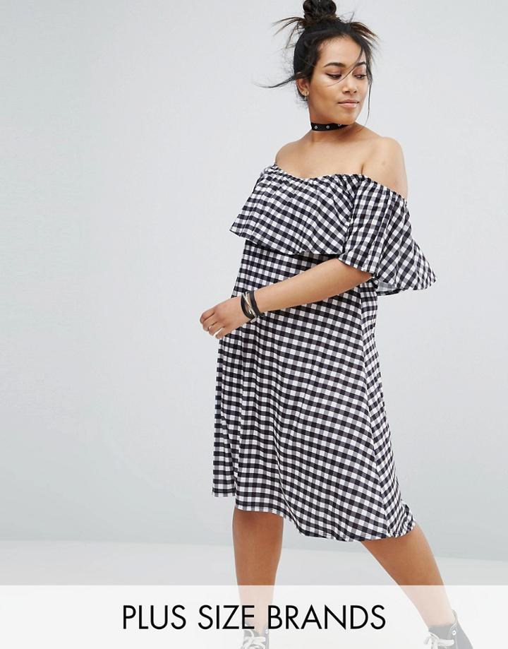 Pink Clove Gingham Bardot Dress - Multi