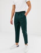 Asos Design Tapered Crop Smart Pants With Pleats In Green - Green