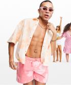 Asos Design Boxy Oversized Tie Dye Shirt With Sun Back Print In Linen Mix-orange