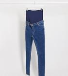 Asos Design Maternity Tall High Rise Ridley 'skinny' Jeans In Bright Midwash Blue With Over Bump Waistband