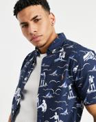 Polo Ralph Lauren Deco Swimmers Print Oxford Player Logo Short Sleeve Shirt Button Down Custom Regular Fit In Blue-blues