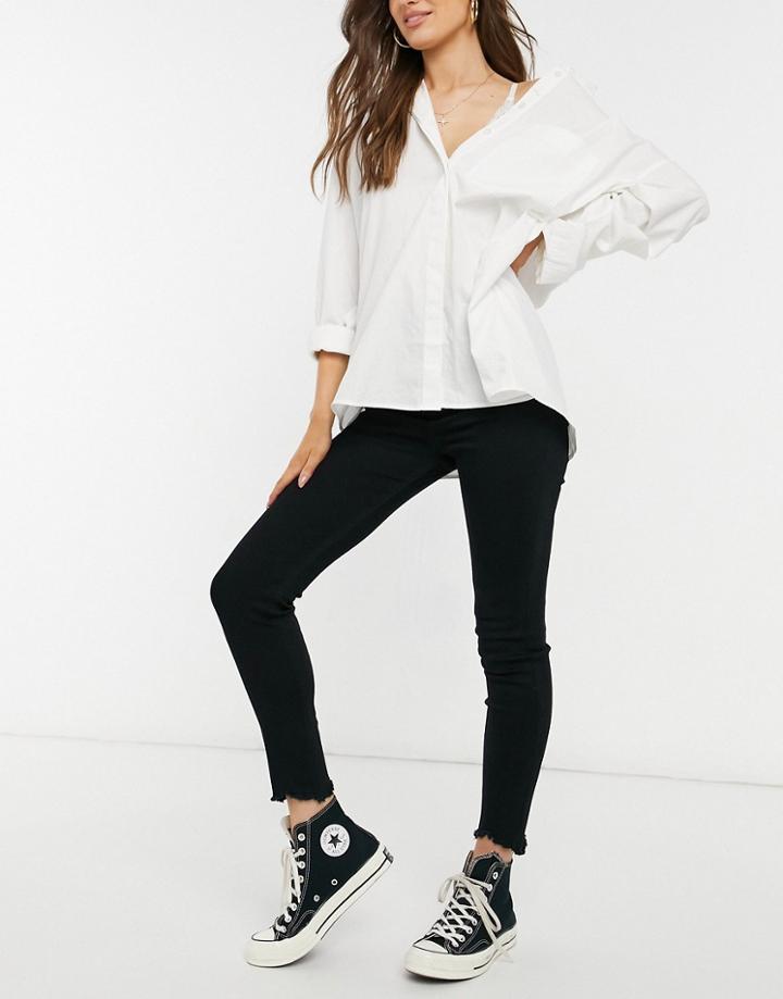 Pull & Bear High Waist Capri Skinny Jean In Black