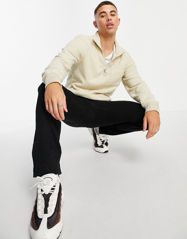 Jack & Jones Originals 1/4 Zip Fleece In Beige-neutral