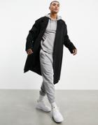 Topman Belted Overcoat In Black Wool Blend