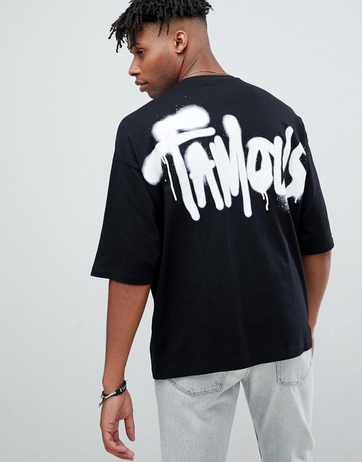 Asos Design Oversized T-shirt With Half Sleeve And Graffiti Back Print - Black