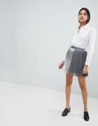 Sisley Pleat Mini Skirt With Metallic Detail - Gray