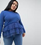 Lost Ink Plus Sweater With Tiered Ruffle Hem - Blue