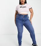 New Look Curve High Waisted Lift & Shape Skinny Jean In Mid Blue