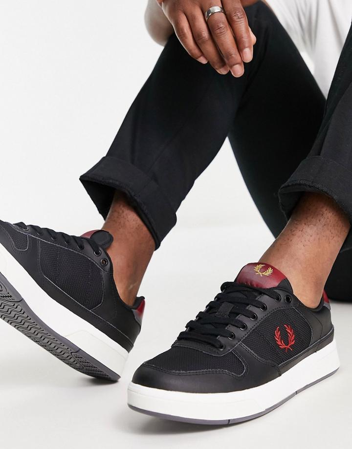 Fred Perry B300 Textured Leather Mix Sneakers In Black