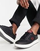 Fred Perry B300 Textured Leather Mix Sneakers In Black