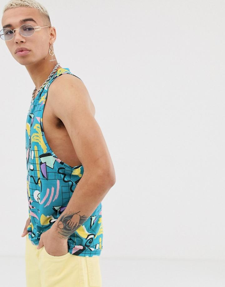 Urban Threads 90s Grid Print Racerback Tank-blue