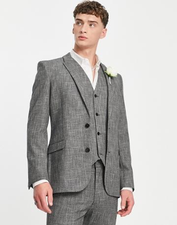 Asos Design Wedding Super Skinny Suit Jacket In Dark Gray Cotton Crosshatch