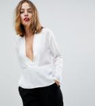 Asos Petite Waisted Plunge Top-white