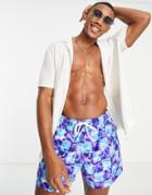 Asos Design Swim Shorts With Check Print Short Length-blue