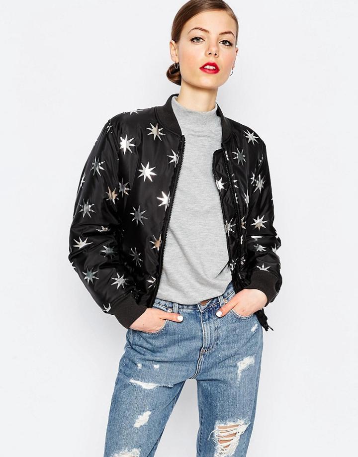 Love Moschino Metallic Star Bomber Jacket - Black