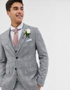 Moss London Skinny Suit Jacket With Check Boucle-gray