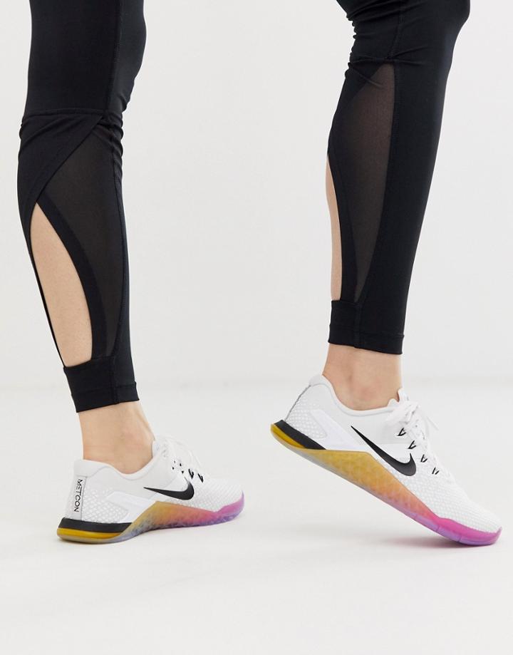 Nike Training Metcon Sneakers In White And Orange
