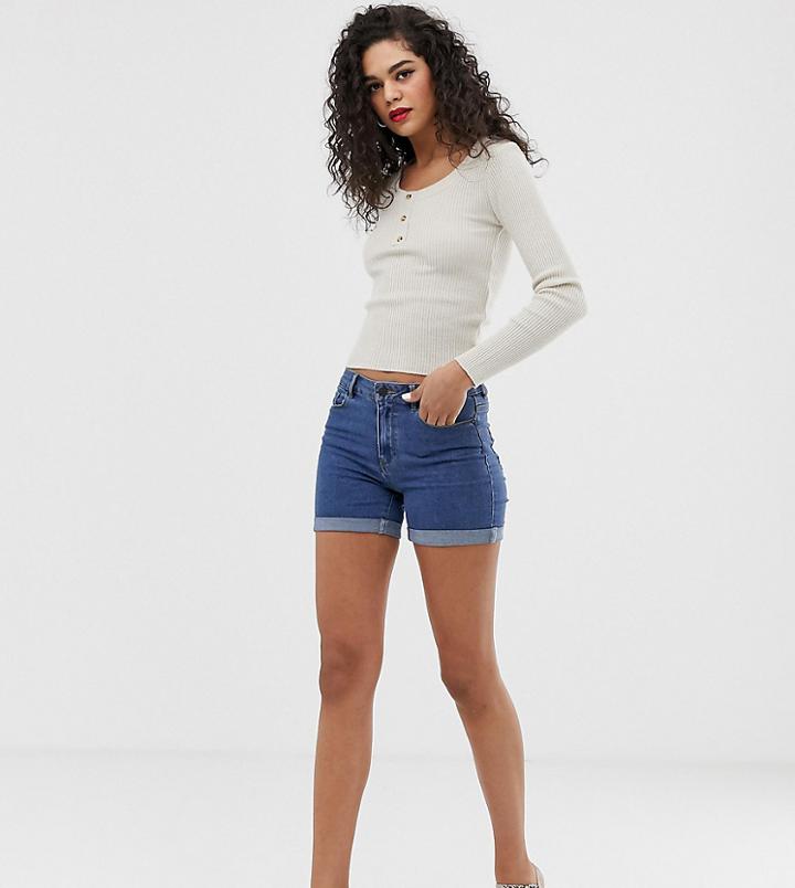 Vero Moda Tall Roll Hem Denim Shorts-blue