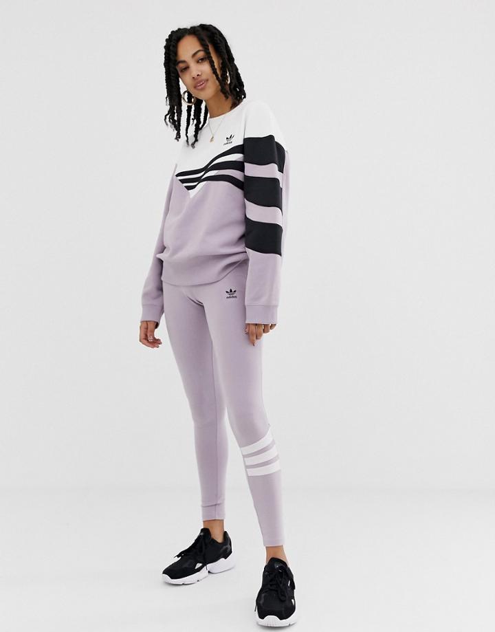 Adidas Originals Linear Leggings In Lilac And White - Purple