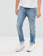 Esprit Jeans In Slim Fit With Repair Detail - Blue