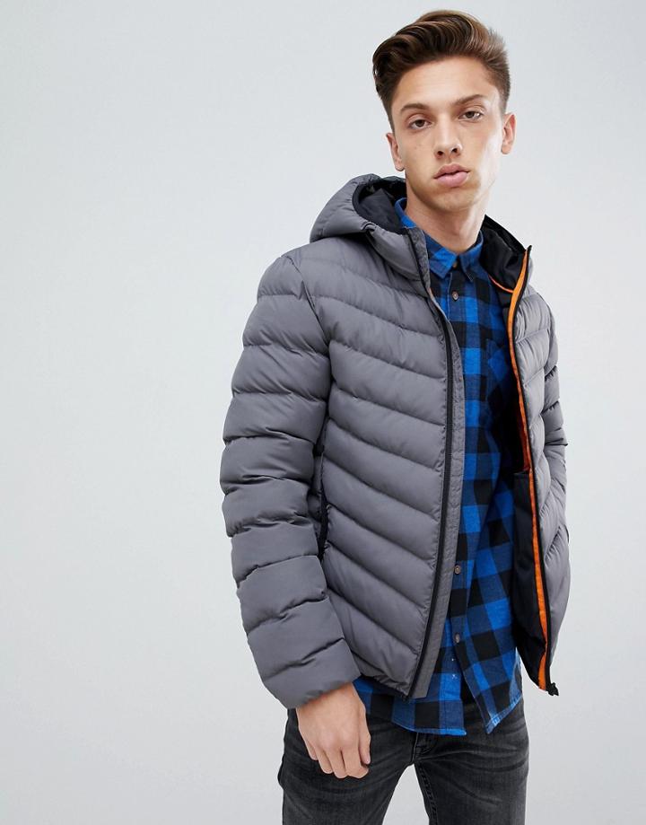 Brave Soul Hooded Quilted Padded Jacket - Gray