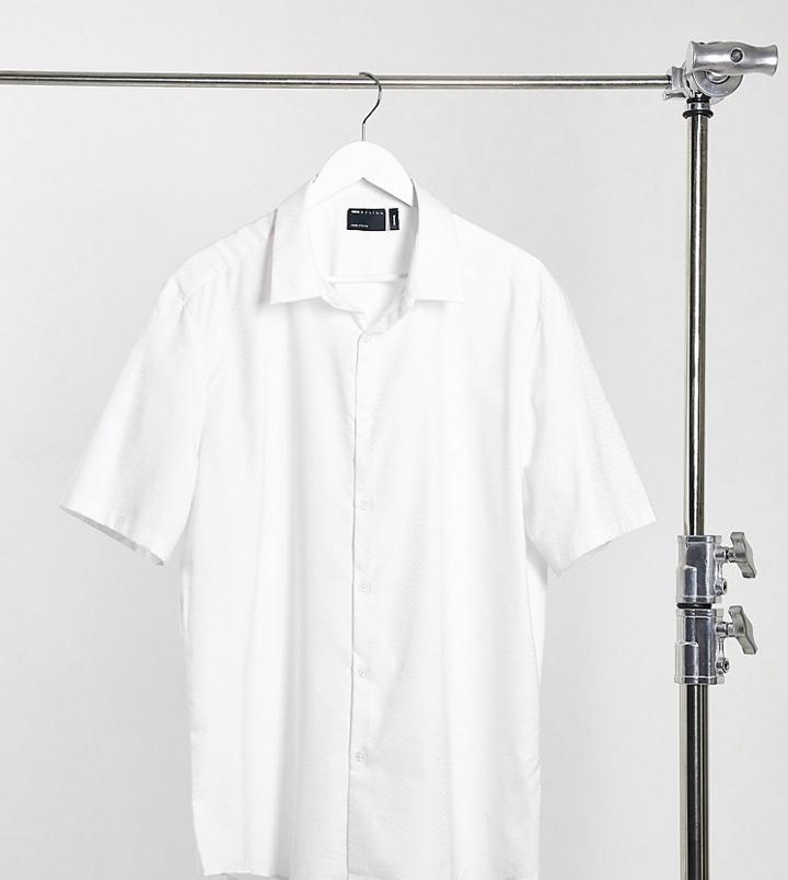 Asos Design Tall Slim Fit Textured Shirt With Collar Bar-white