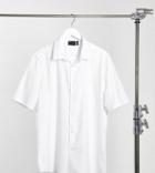 Asos Design Tall Slim Fit Textured Shirt With Collar Bar-white