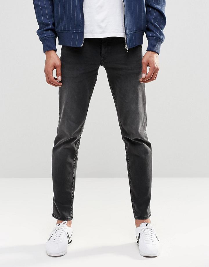 Asos Stretch Slim Jeans In 12.5oz In Washed Black - Washed Black