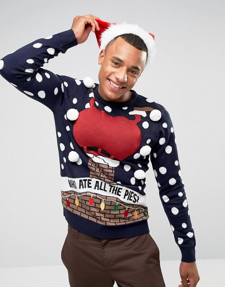 Brave Soul Holidays 3d Santa Sweater - Navy