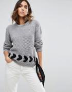 Asos Sweater In Chunky Knit With Lace Up Detail - Gray