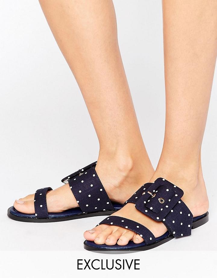 The March Spot Buckle Slide Flat Sandals - Navy