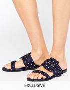 The March Spot Buckle Slide Flat Sandals - Navy