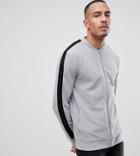 Asos Design Tall Jersey Rib Bomber Jacket With Side Stripe In Gray - Gray