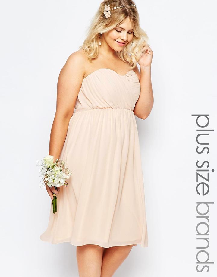 Tfnc Plus Wedding Bandeau Chiffon Midi Dress - Nude