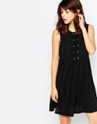 Brave Soul Skater Dress With Tie Up Front - Black