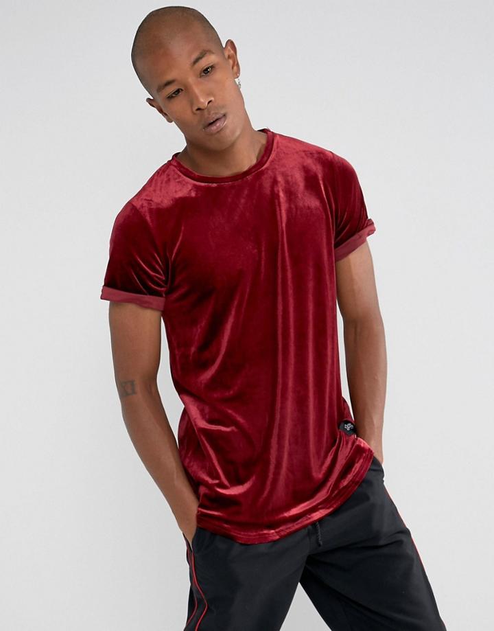 Sixth June T-shirt In Burgundy Velour - Red