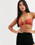 Public Desire One Shoulder Bandeau Top With Ring Detail - Brown