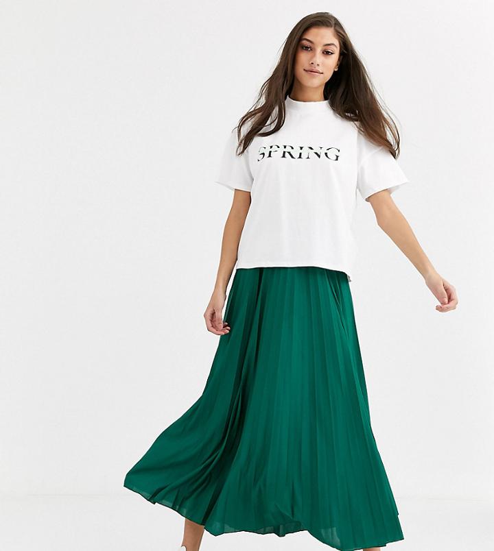 Asos Design Tall Pleated Midi Skirt-multi