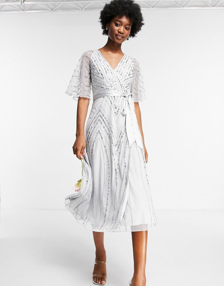 Frock And Frill Bridesmaids Embellished Midi Dress In Dove Gray-grey